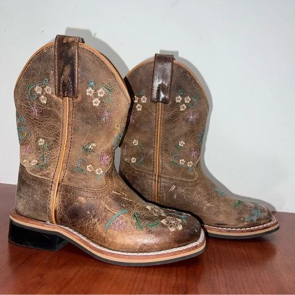 Leather Cowboy Boots, Floral Embroidered, Youth 11.5, Smoky Mountain Girls - Picture 1 of 6